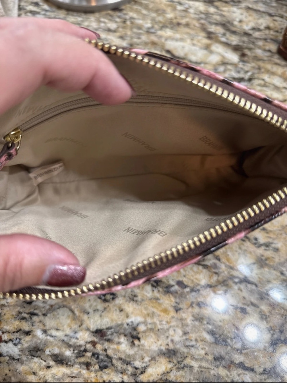 Brahmin Pink and Brown Animal Print Wristlet Clutch - Picture 3 of 3